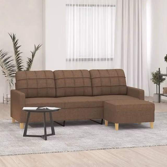 Divano a 3 posti moderno vidaXL con poggiapiedi coordinato in tessuto marrone L: 198 cm, P: 80 cm, H: 77 cm – 1