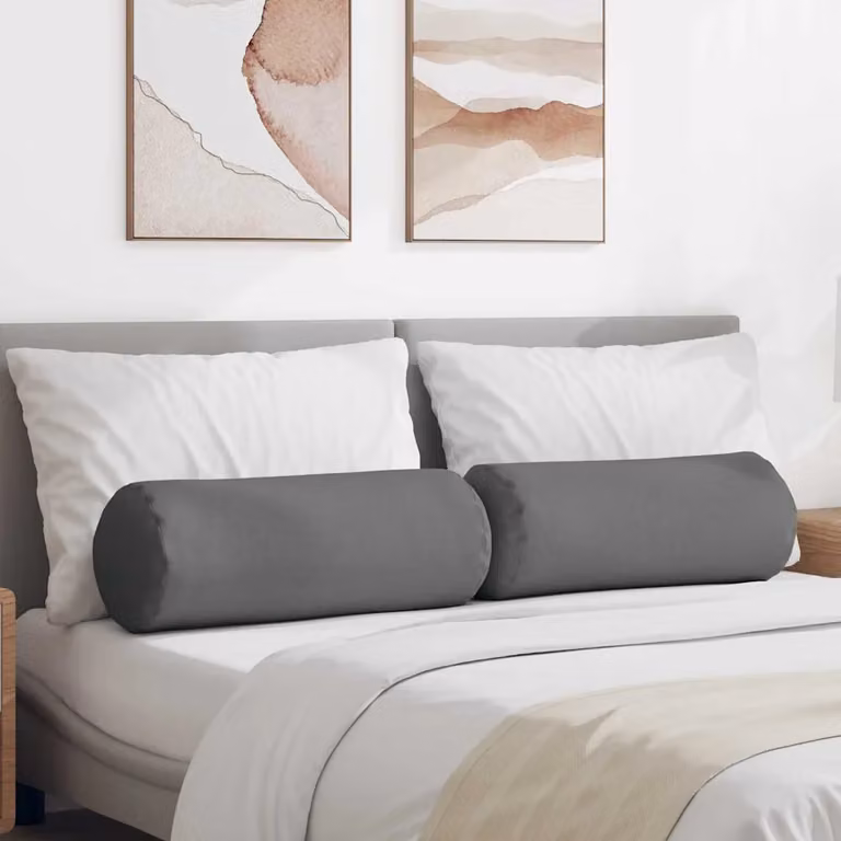Set di 2 cuscini a rullo vidaXL in tessuto grigio, lavabili e con rivestimento rimovibile, Ø 25 x 70 cm