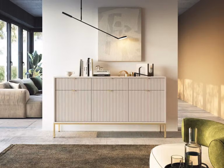 Cassettiera combinata ampia MISHEEL - cashmere / oro