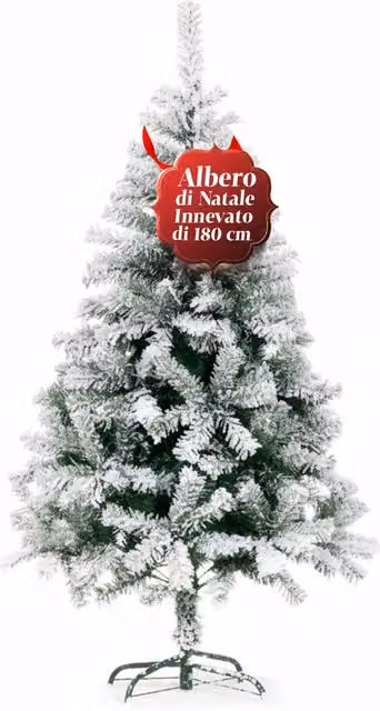 Albero di Natale Innevato Saint Joy con Rami Folti e Base in Metallo, Colore Bianco e Verde