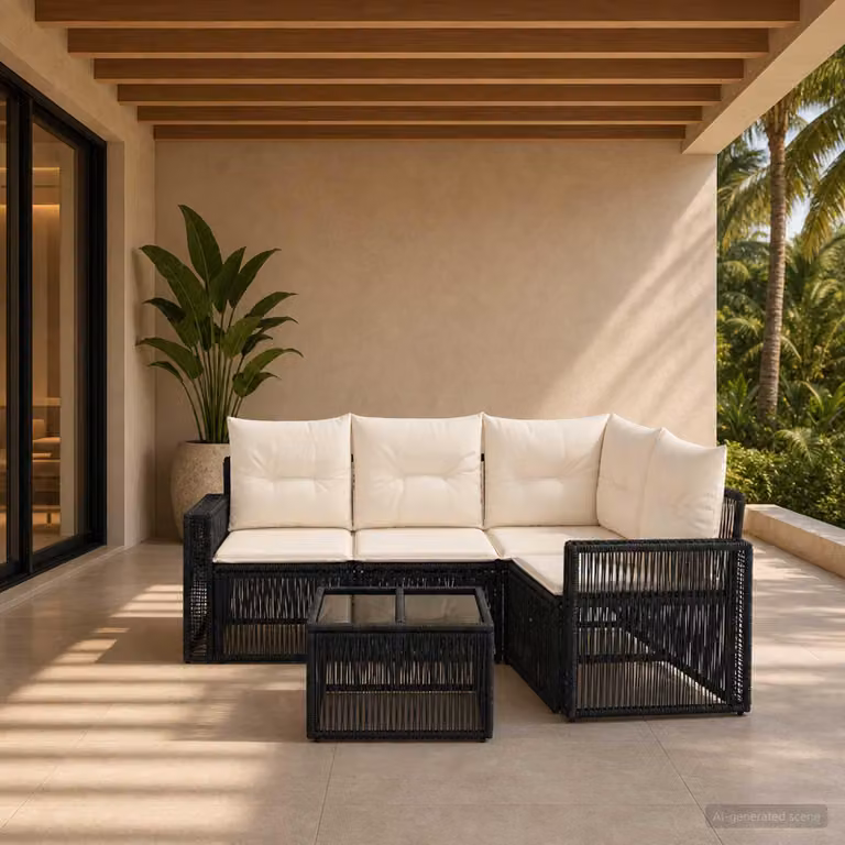 Maison Exclusive - Set di divani da giardino, 5 pezzi, 4 posti, colore nero e crema