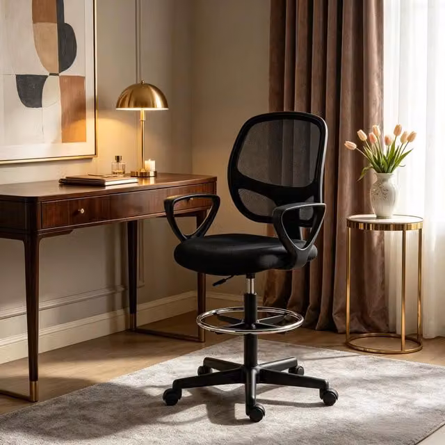 Sedia da ufficio ergonomica con poggiapiedi 59 x 58 x 103-123 cm rete nera 1 pezzo
