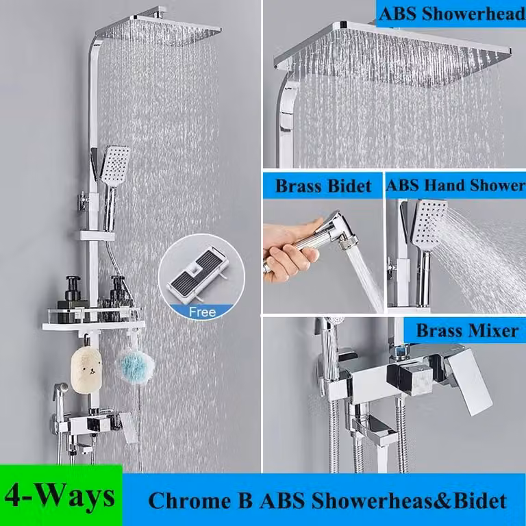 Sistema doccia - Doccia a pioggia a parete con bocca di scarico per vasca - Bocca orientabile da 15 cm - Miscelatore monocomando caldo/freddo - Cartuccia in Vetroceramica - Cromo