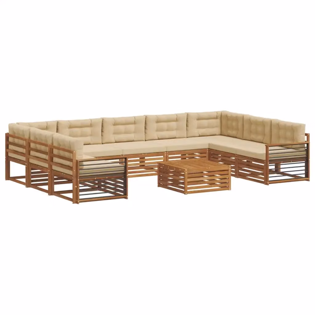 Set di divani da esterno a L vidaXL in legno di acacia con cuscini beige e tavolino da giardino – 2