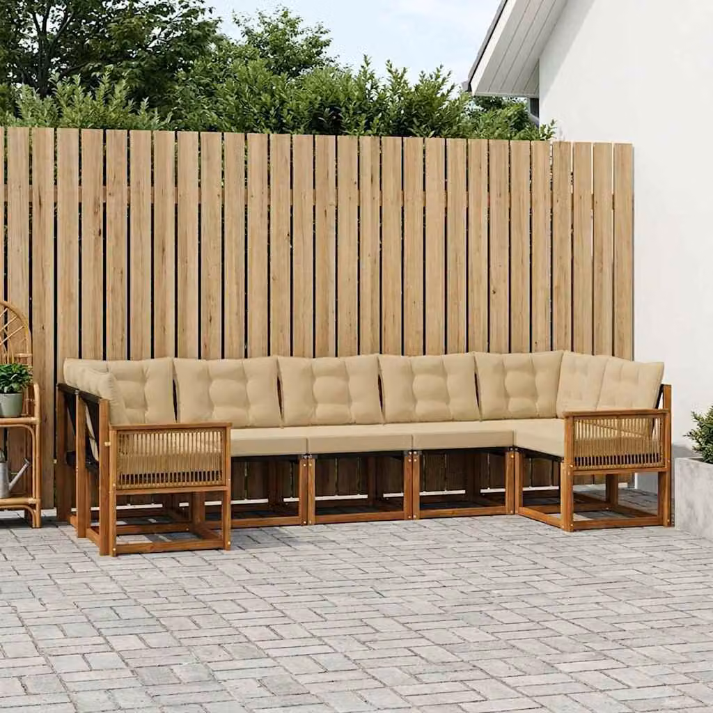 Set di divani da esterno vidaXL 7 pz in legno di acacia con tessuto textilene, colore marrone e beige