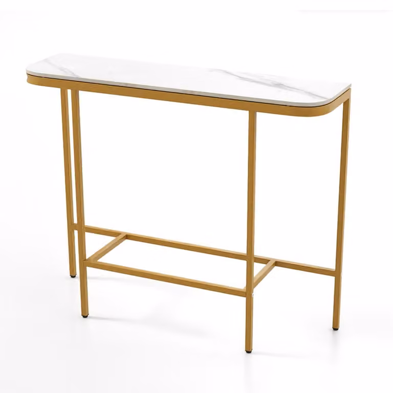 Consolle moderna Costway con piano in finto marmo bianco e struttura metallica dorata per soggiorno e atrio