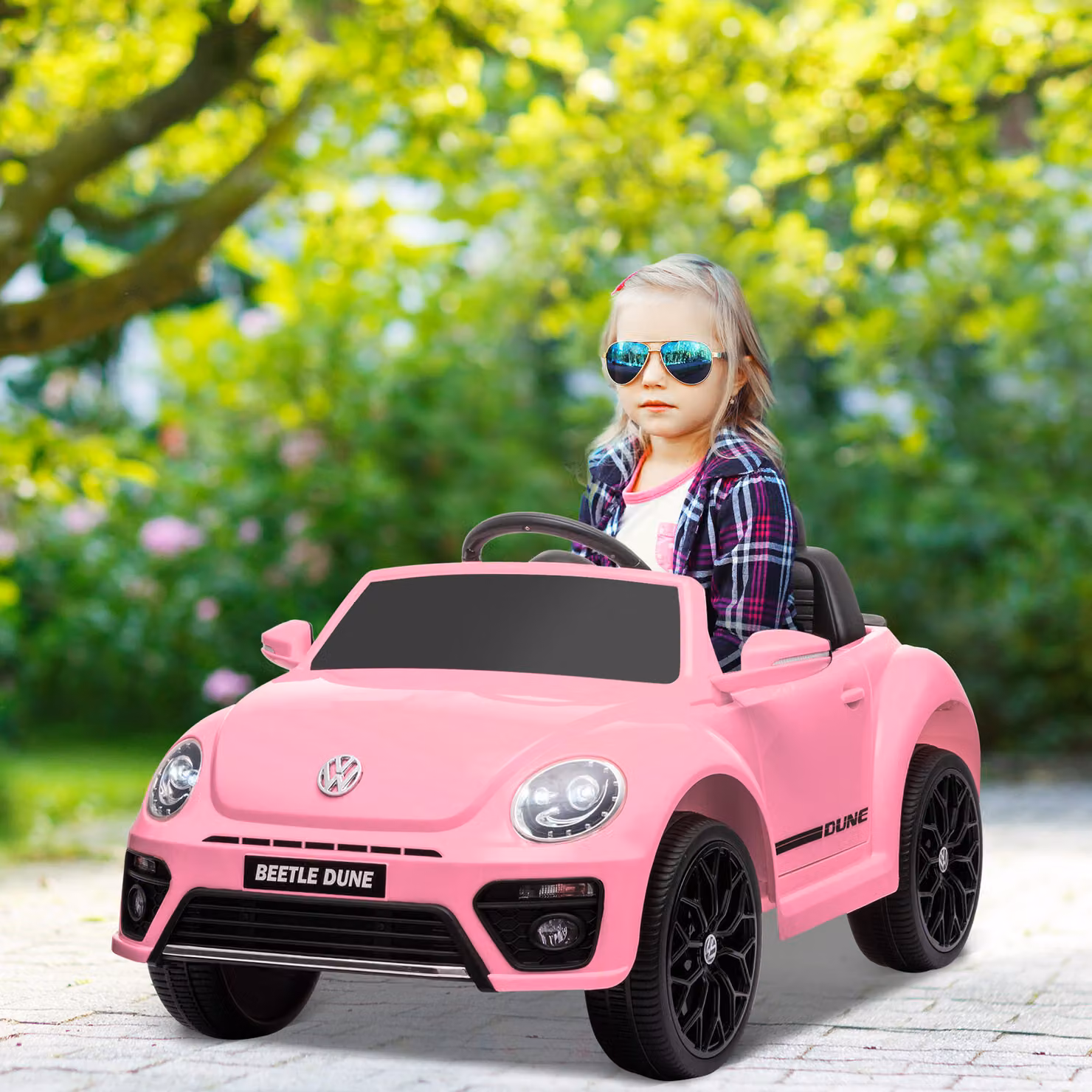 Veicolo elettrico per bambini AIYAPLAY modello VW Käfer con telecomando e musica, Rosa – 2