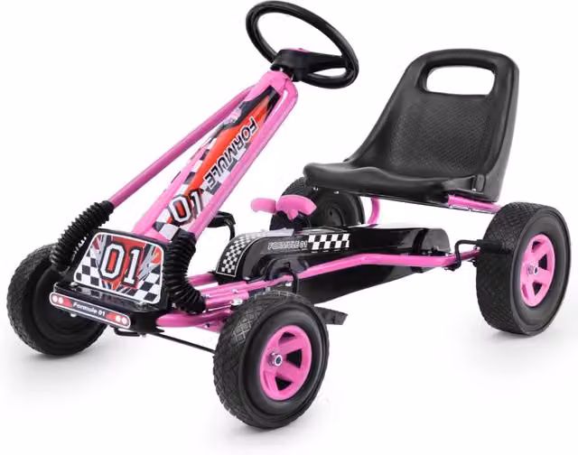 Go Kart a pedali Design Mania per bambini con sedile in PP regolabile e freno, Rosa, L 98 x P 59 x H 61 cm