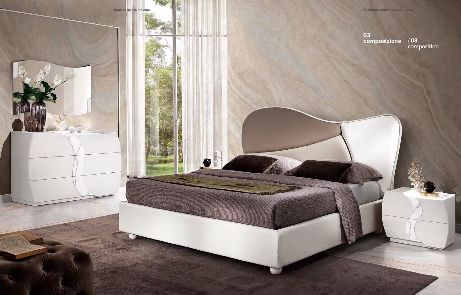 Schlafzimmer Bett Nachttisch Kommode Spiegel Luxus Garnitur Doppel Set 5tlg.