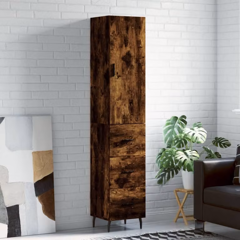 Credenza moderna vidaXL in legno multistrato color rovere fumo, L: 34,5 cm, P: 34 cm, H: 180 cm
