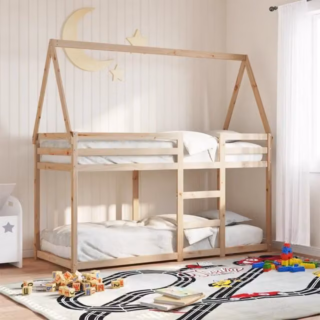 Letto a castello per bambini vidaXL in legno massello di pino bianco con struttura a casetta L/P/H: 205.5 x 80 x 85.5 cm