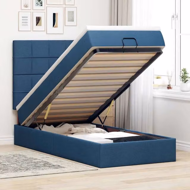 Pouf Letto con Materasso vidaXL in Tessuto Blu e Bianco L/P/H: 200 x 90 x 40 cm