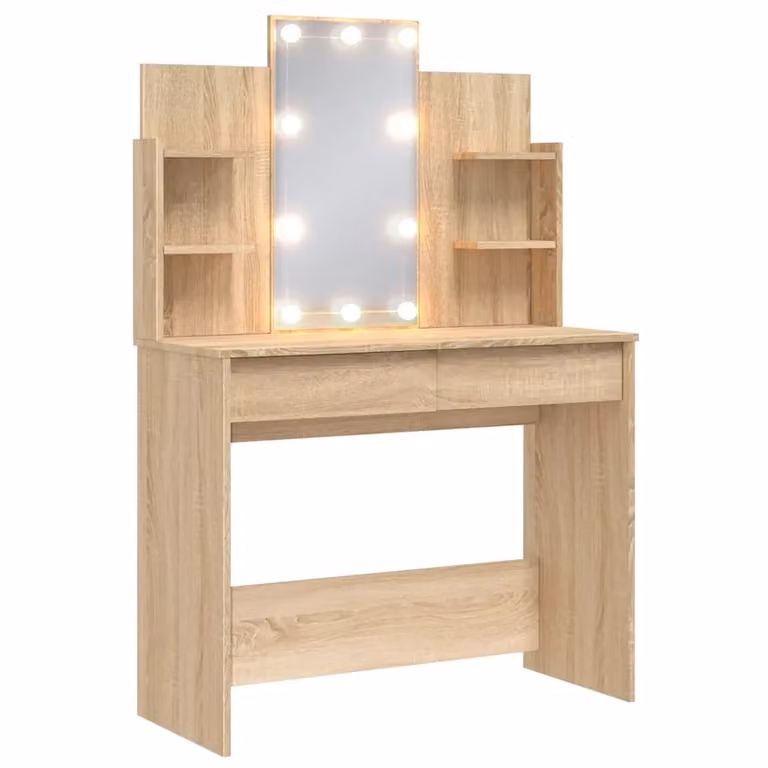 Toeletta con Luci LED vidaXL in Rovere e Beige, L: 96 cm, P: 40 cm, H: 142 cm