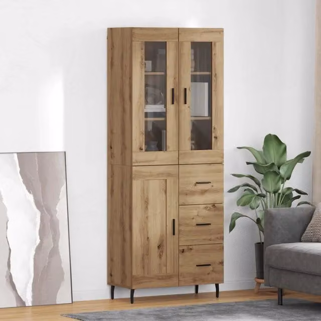 Credenza 2 pz-Set di 2 Buffet-Armadio da cucina Rovere artigianale Legno Stratificato e Vetro 318800