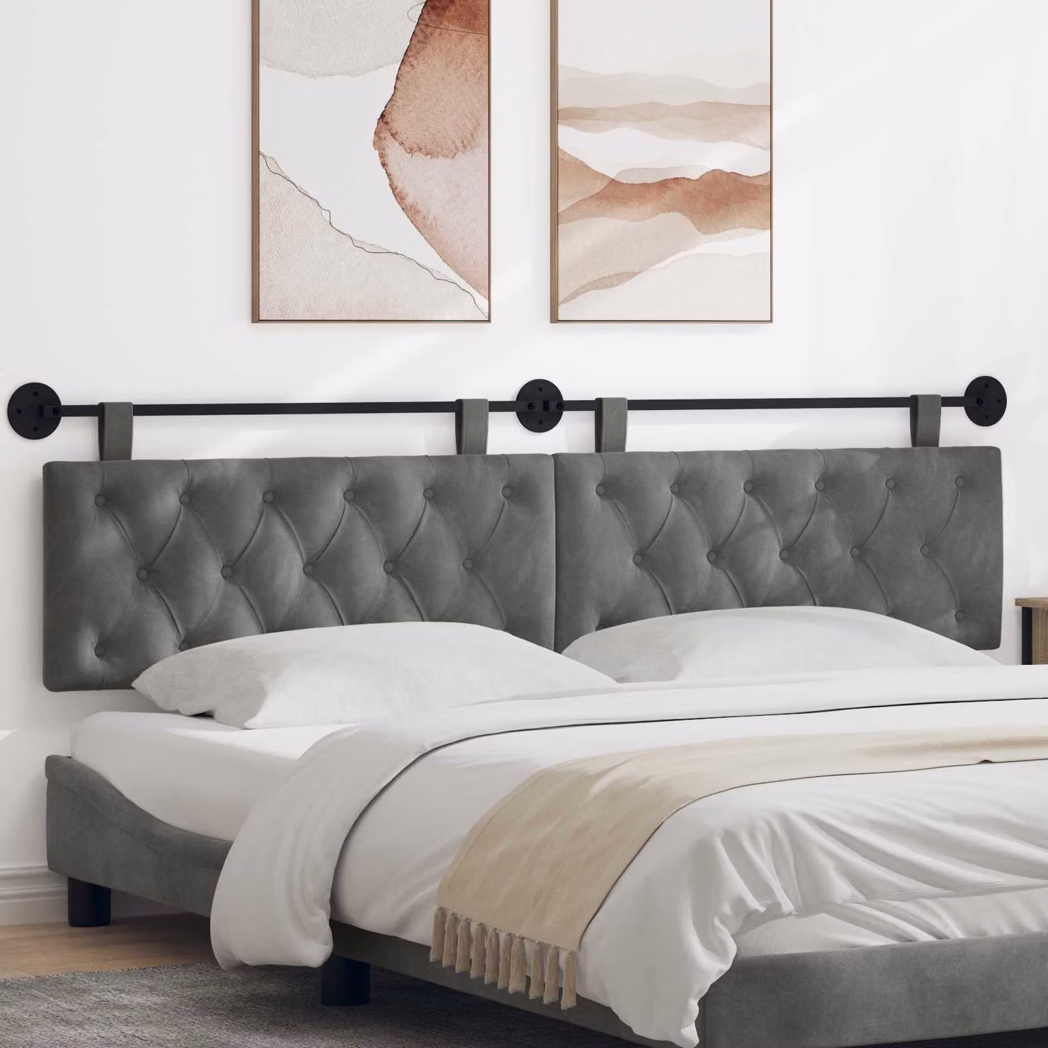 Testiera sospesa vidaXL in velluto grigio con illuminazione integrata e pannello imbottito