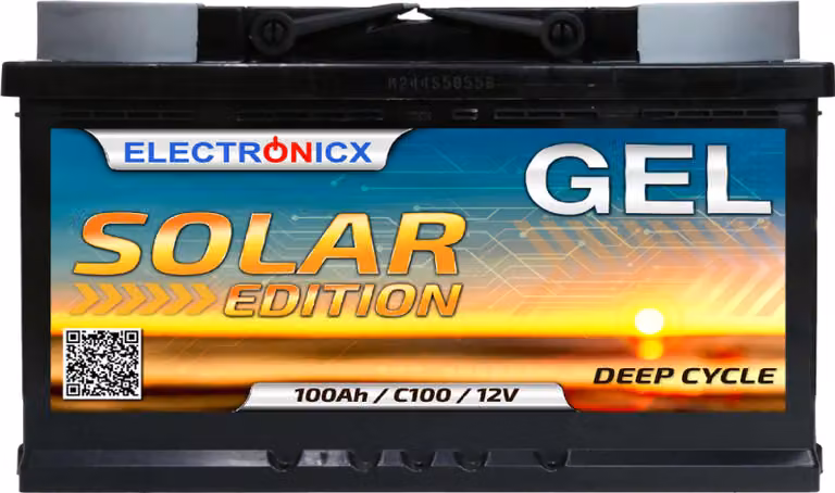 Electronicx Solar Edition GEL Batteria 100Ah 12V ▶ Batteria solare Fotovoltaico Camper Caravan Barca – senza manutenzione a scarica profonda ciclica stagna