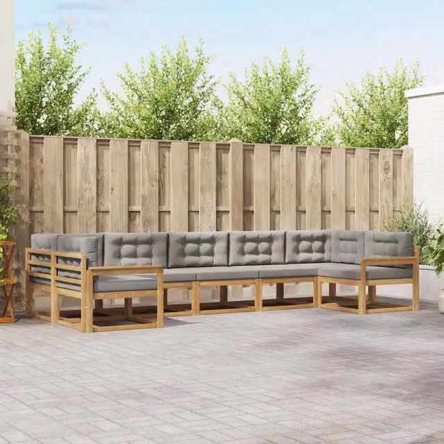 Set di divani da esterno vidaXL in legno di acacia con cuscini, Bianco e Grigio