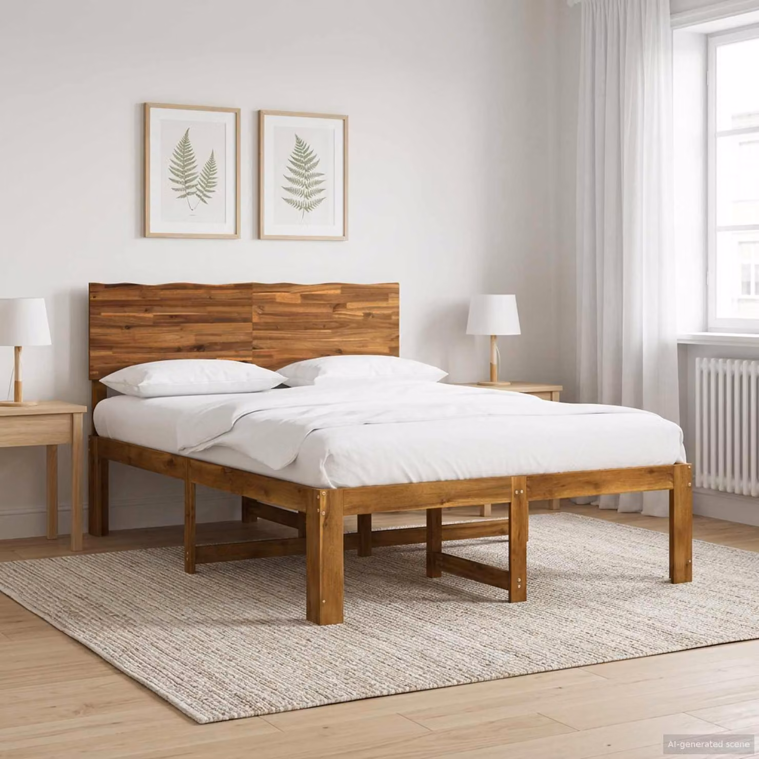 Letto matrimoniale con testiera vidaXL ROSTOCK in legno di acacia naturale, L/P/H: 140 x 200 x 101 cm