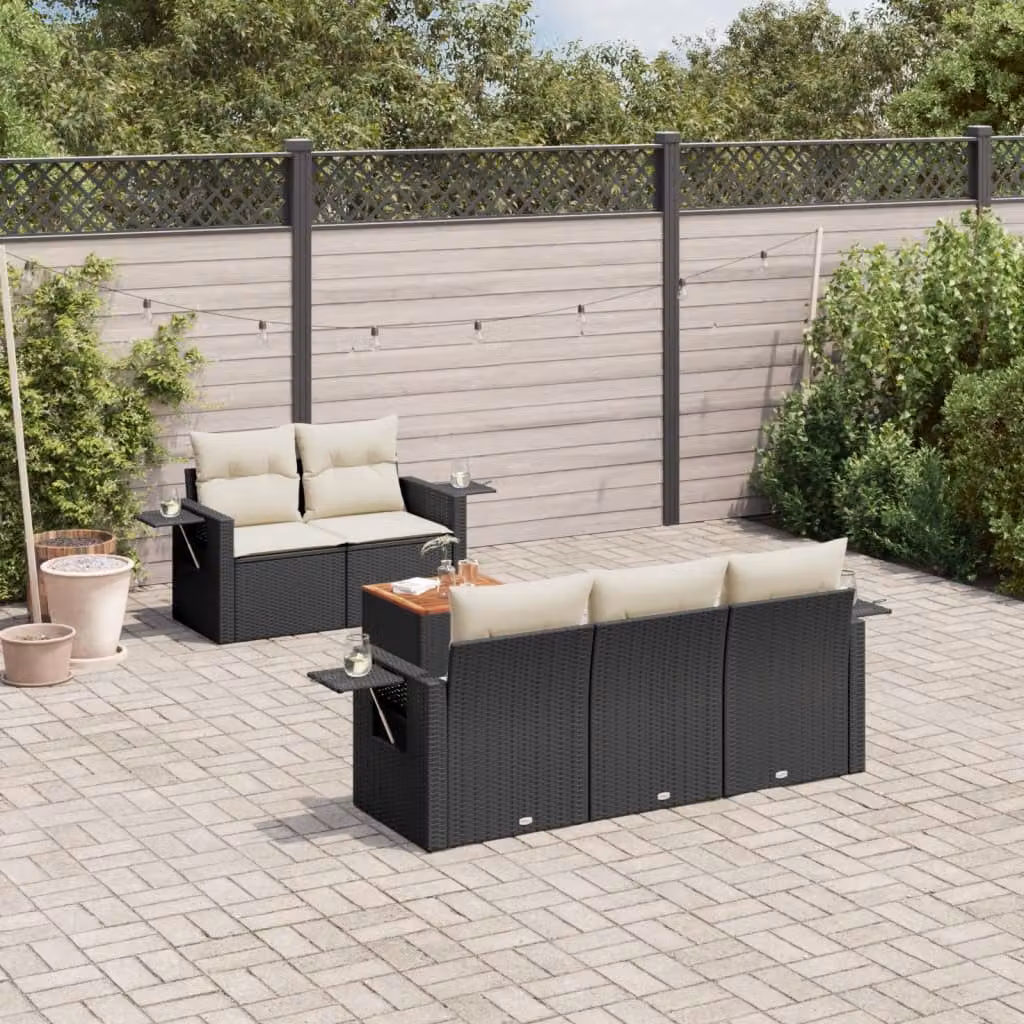 Set Divano da Giardino vidaXL a Forma di L in Polyrattan Nero con 6 Cuscini e Tavolino da Caffè – 1