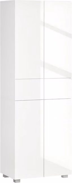 Dispensa da cucina moderna con 4 ante e ripiani regolabili in MDF bianco lucido L 60 cm, P 35 cm, H 170 cm