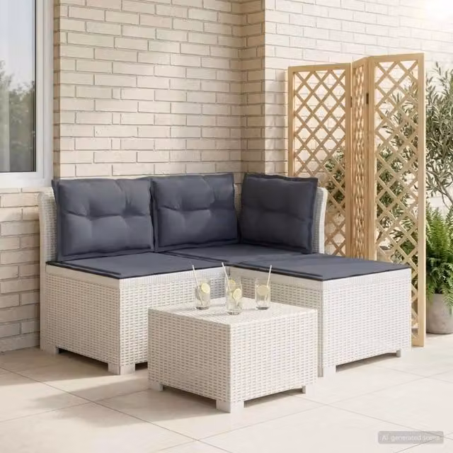 Divano da esterno-Divano da Giardino 3 posti con cuscini in look rattan PP Bianco 741823