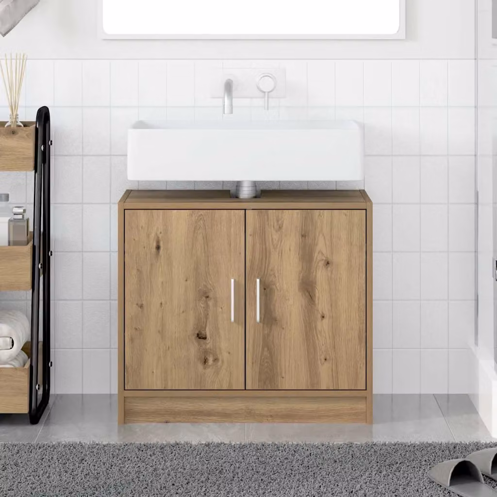 Mobile da bagno vidaXL in legno rovere color beige e marrone con ante a cerniera, L: 63 cm, P: 29 cm, H: 55 cm