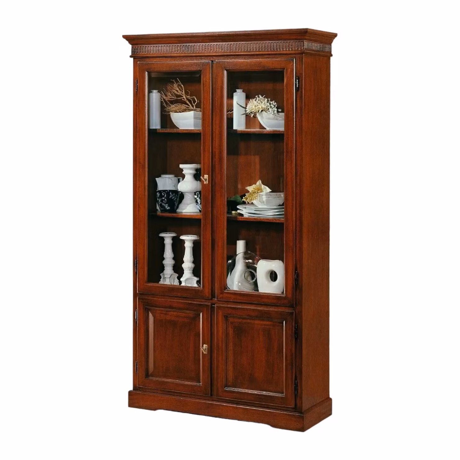 Vetrina libreria in legno stile arte povera con ante in vetro e specchio Mobili2g colore marrone L: 108 cm, P: 40 cm, H: 200 cm – 2