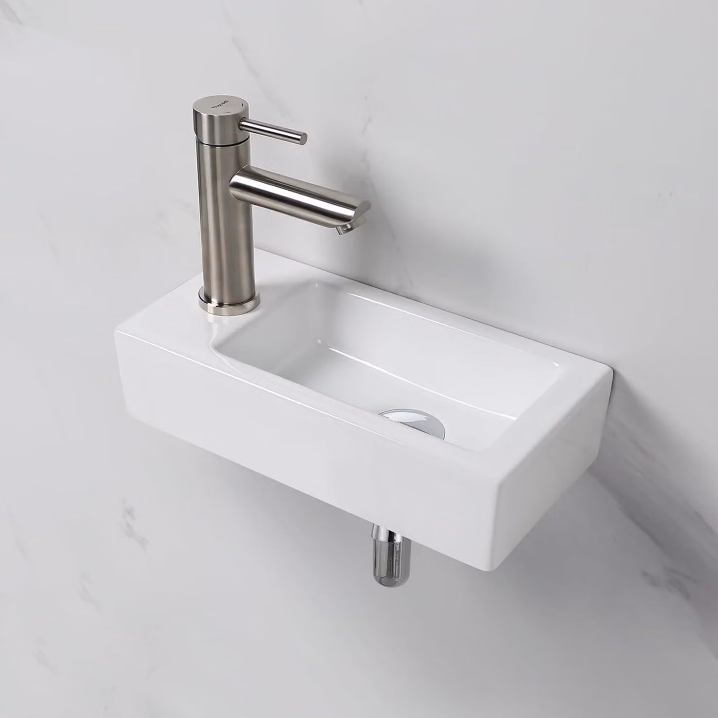 Lavabo sospeso Ibergrif, bianco, in Vetroceramica, dimensioni 37,6 x 18,8 x 9,3 cm