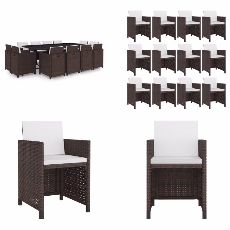vidaXL Set da pranzo da giardino 13 pezzi con cuscini in rattan marrone - Set di mobili da giardino - Set di mobili da giardino - Tavolo e sedie da giardino - Tavoli e sedie da giardino