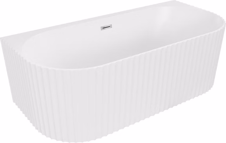 Mexen Sella vasca autoportante a parete scanalata 150 x 75 cm, bianco opaco, troppopieno cromato - 52711507501-01