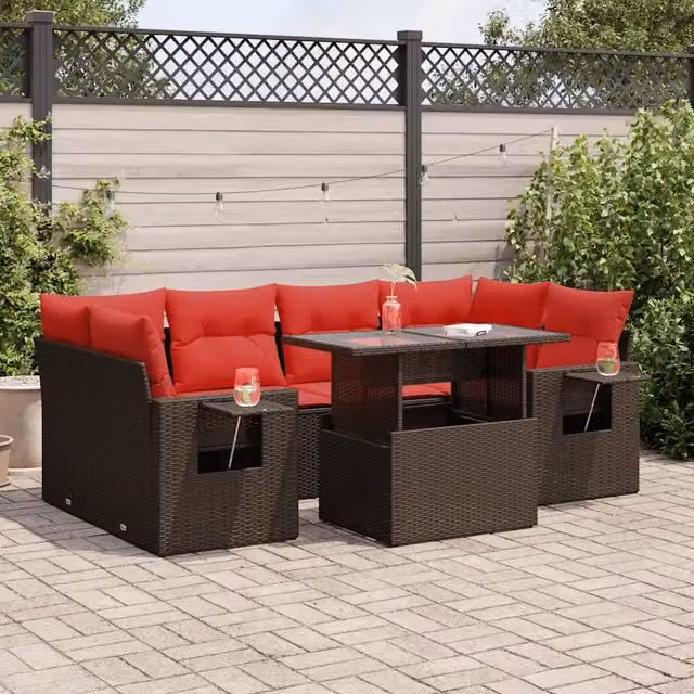 Set Divani da Giardino 7 pz con Cuscini Marrone 3326435