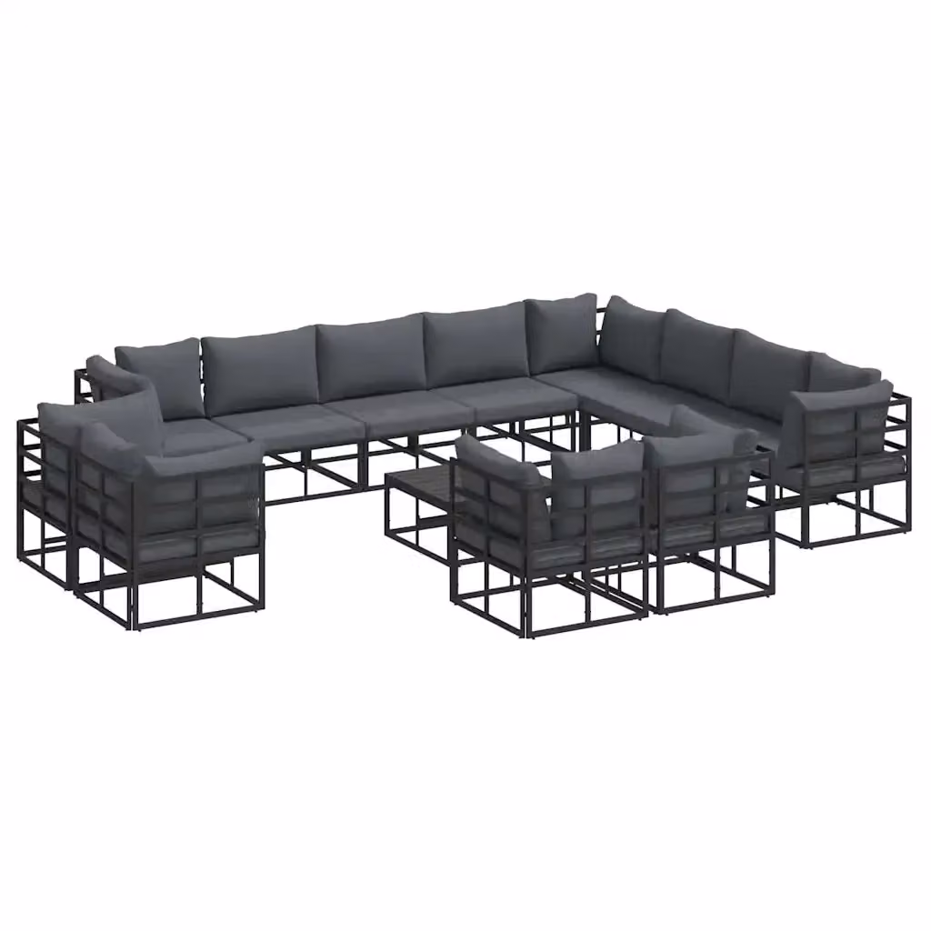 Set Divano da Giardino vidaXL 13 pz in Alluminio Verniciato Antracite con Cuscini e Tavolino – 2