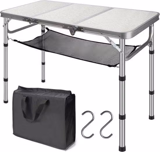 Tavolo da campeggio pieghevole 90x40 cm in alluminio nero per 4 persone
