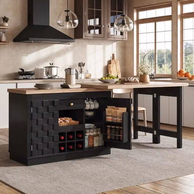 Tavolo da Cucina ¨C Minimal ¨C 120-197cm, effetto quercia chiaro/nero, con cassetti