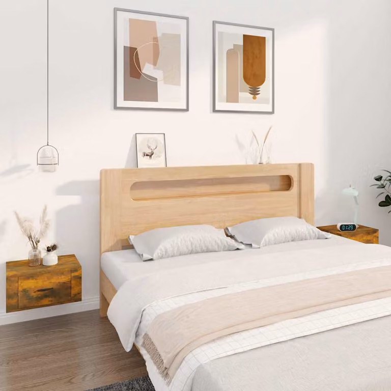 Set di 2 comodini da muro vidaXL in rovere fumo, design moderno per camera da letto, L 50 cm x P 36 cm x H 25 cm