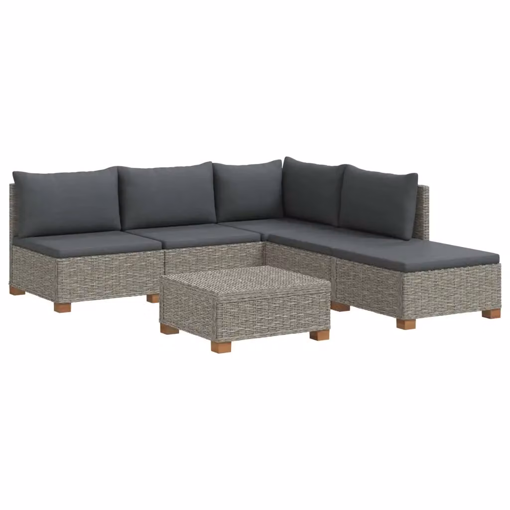 Set Lounge da Giardino a Forma di L vidaXL in Polyrattan con Cuscini Grigi e Tavolino da Esterno – 2