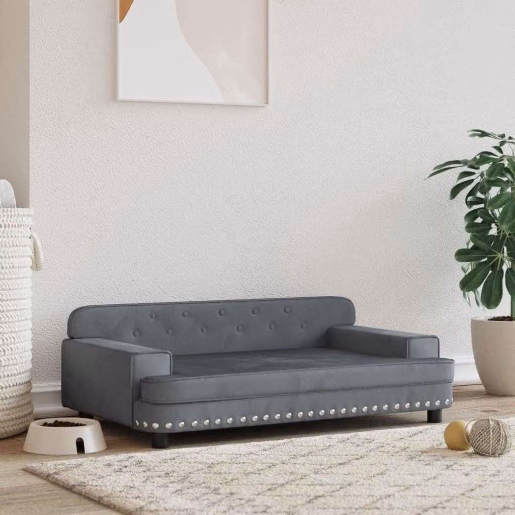 The Living Store Letto per cani grigio scuro 90x53x30 cm in velluto