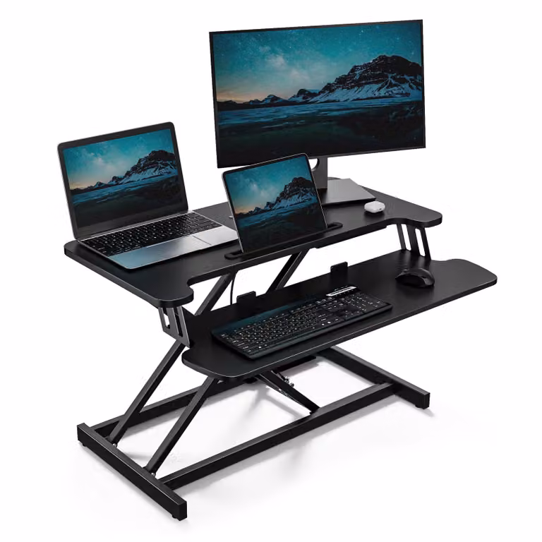 VonHaus Rialzo per Scrivania Sit-Stand, Nero, 80 x 40 cm, con Ripiano per Tastiera e Supporto per Tablet