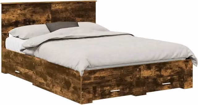 Letto matrimoniale | Letto per adulti | Struttura del letto Rovere fum¨¦ 140 x 200 cm Legno multistrato