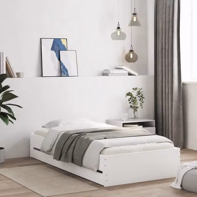 Giroletto con Cassetti-Struttura Letto con contenitore Bianco 90x190 cm in Legno Multistrato 194356