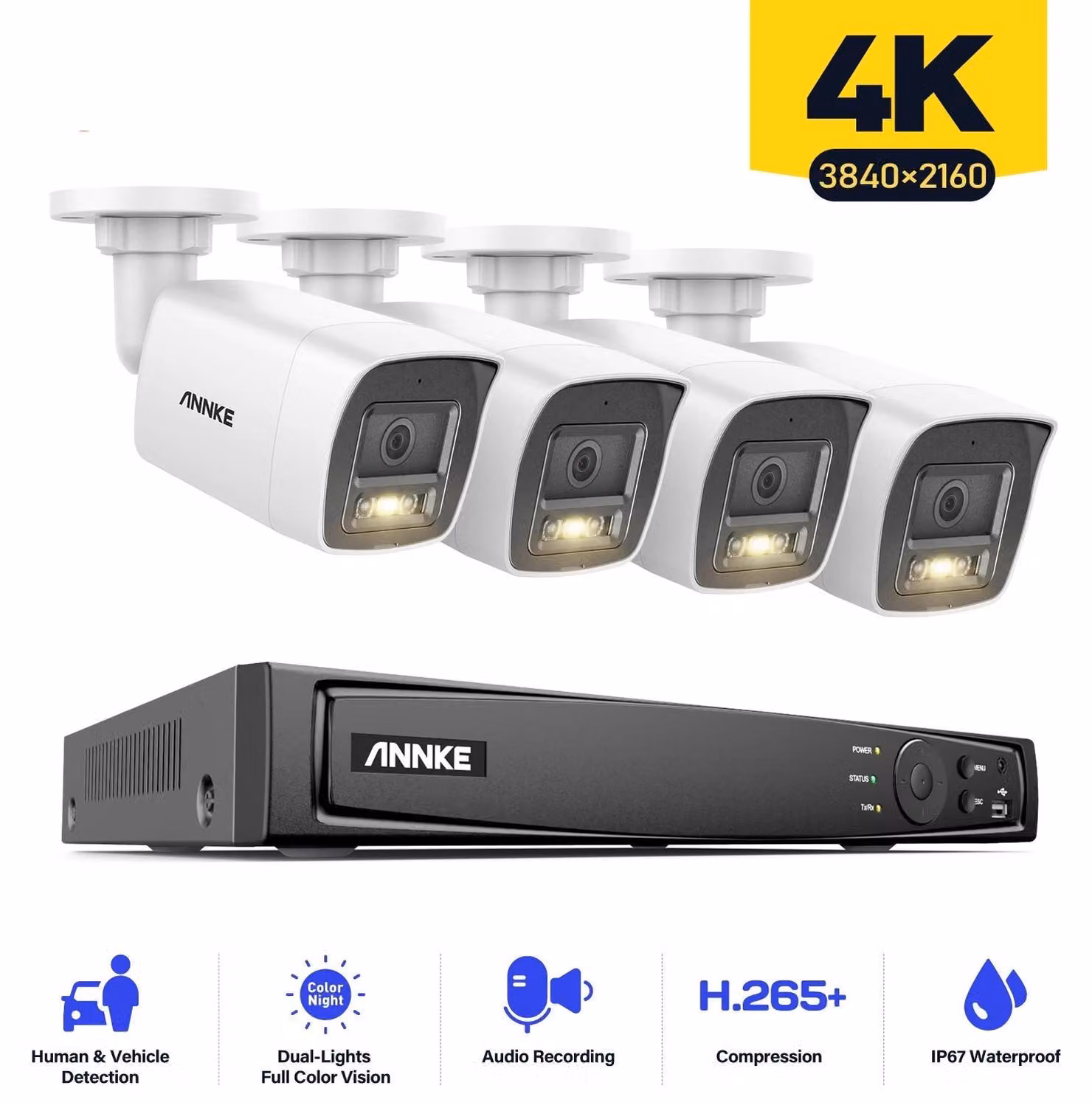 Kit di telecamere di sicurezza PoE – Kit di telecamere CCTV 4K – 4 telecamere con risoluzione 8MP e 2TB di spazio di archiviazione