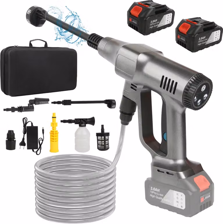 Idropulitrice elettrica a batteria, potenza 3500W, pressione massima 200 BAR, 2 batterie