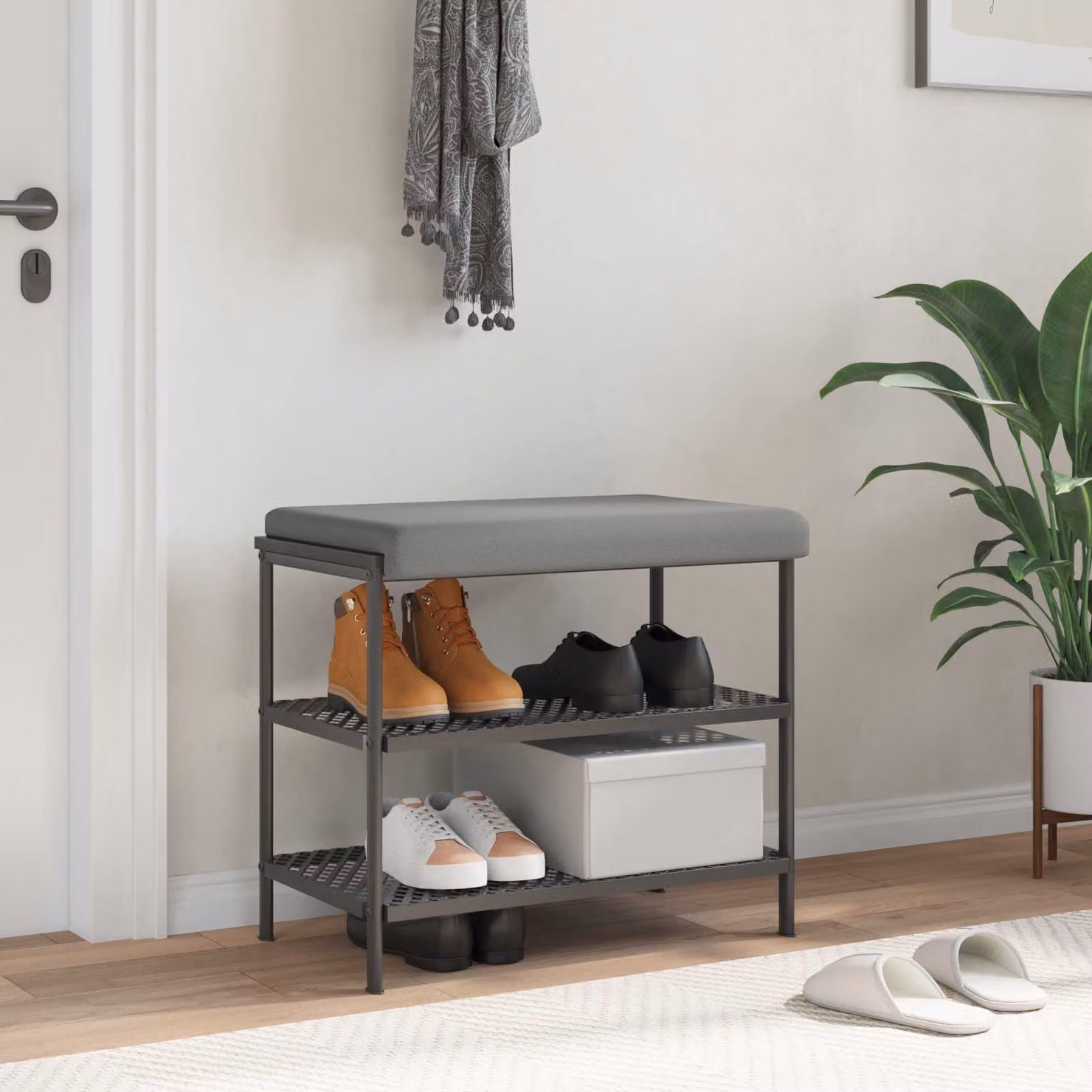 Cuscino per panchina vidaXL in velluto Grigio, rettangolare con base antiscivolo e imbottitura in schiuma, L: 60 cm, P: 38 cm, H: 3,5 cm