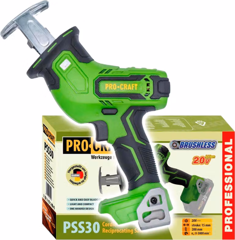 Sega a gattuccio a batteria Procraft PSS30bb 20 V Brushless Solo - senza batteria, senza caricabatteria