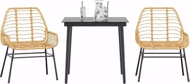 Set da Pranzo da Giardino 3 pz Marrone in Polyrattan Vetro 3334443