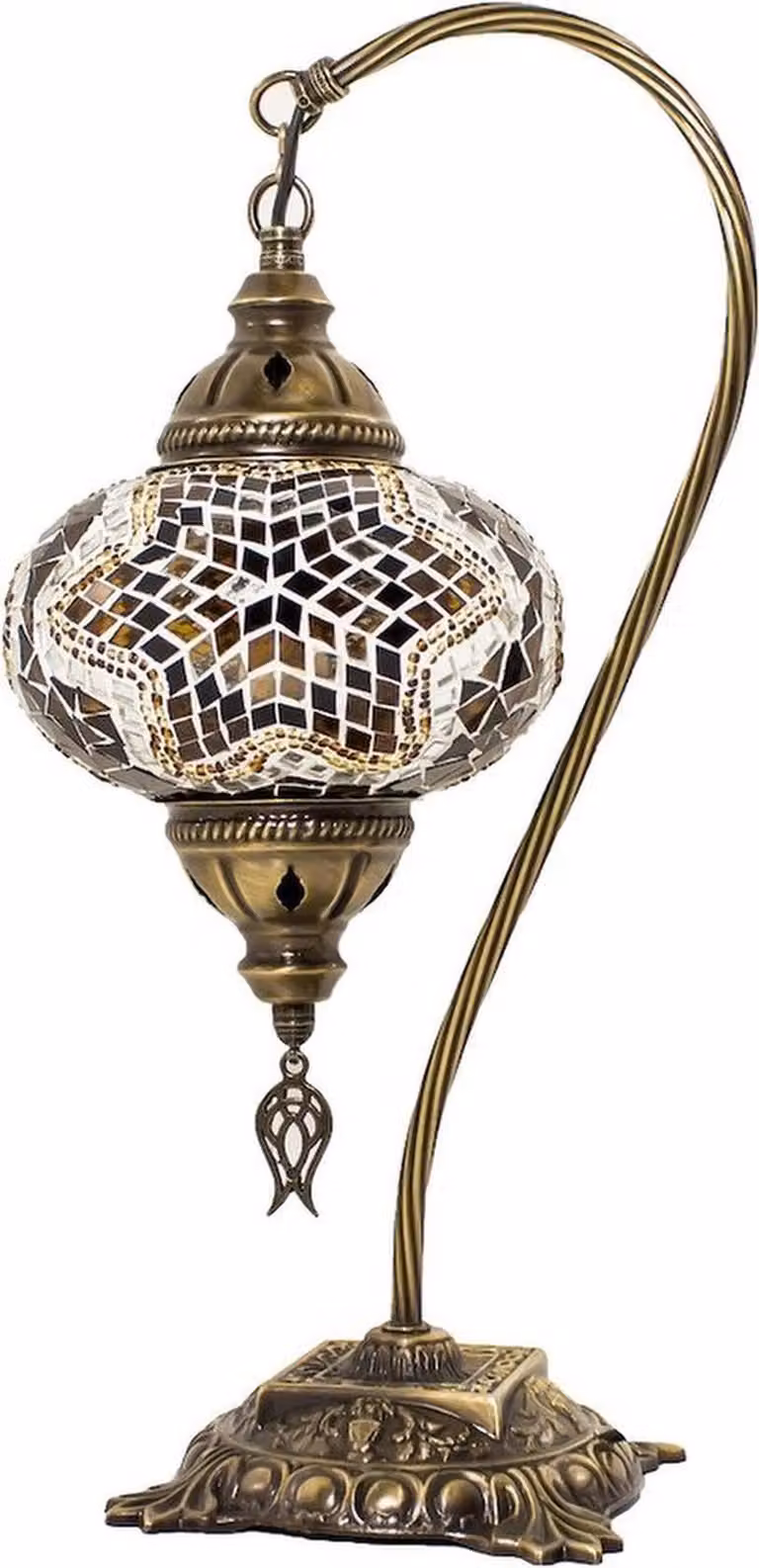 Lampada da tavolo turca realizzata a mano con mosaico giallo e marrone, altezza 43 cm, attacco E-14, stile orientale