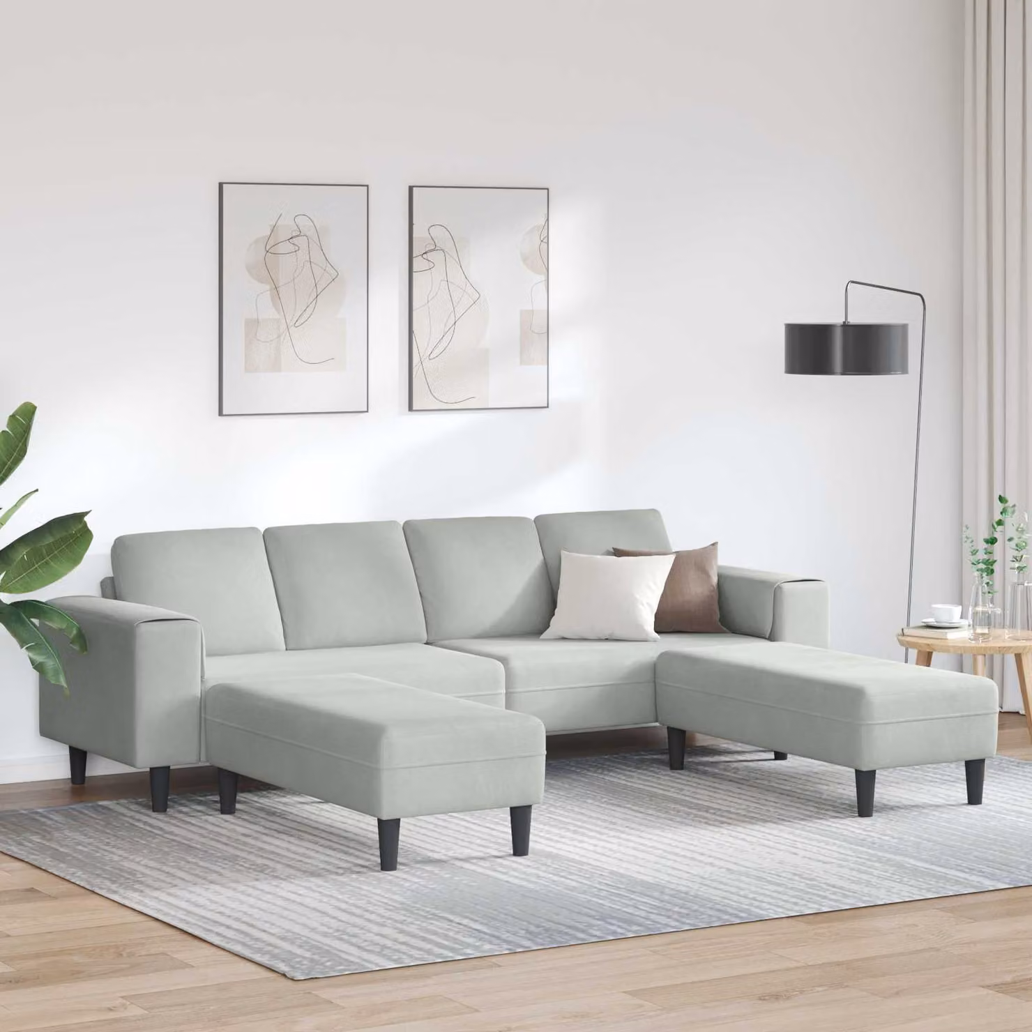 Set di divano componibile a U vidaXL moderno in tessuto grigio chiaro con cuscini inclusi
