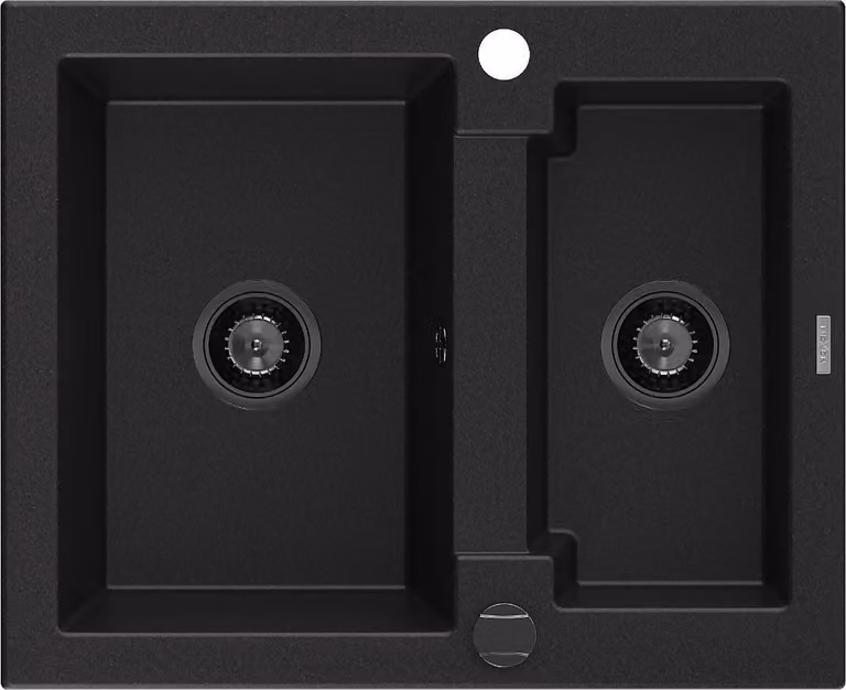 Mexen Carlos lavello in granito 1,5 vasca 582 x 475 mm, nero, sifone nero - 6518581500-77-B