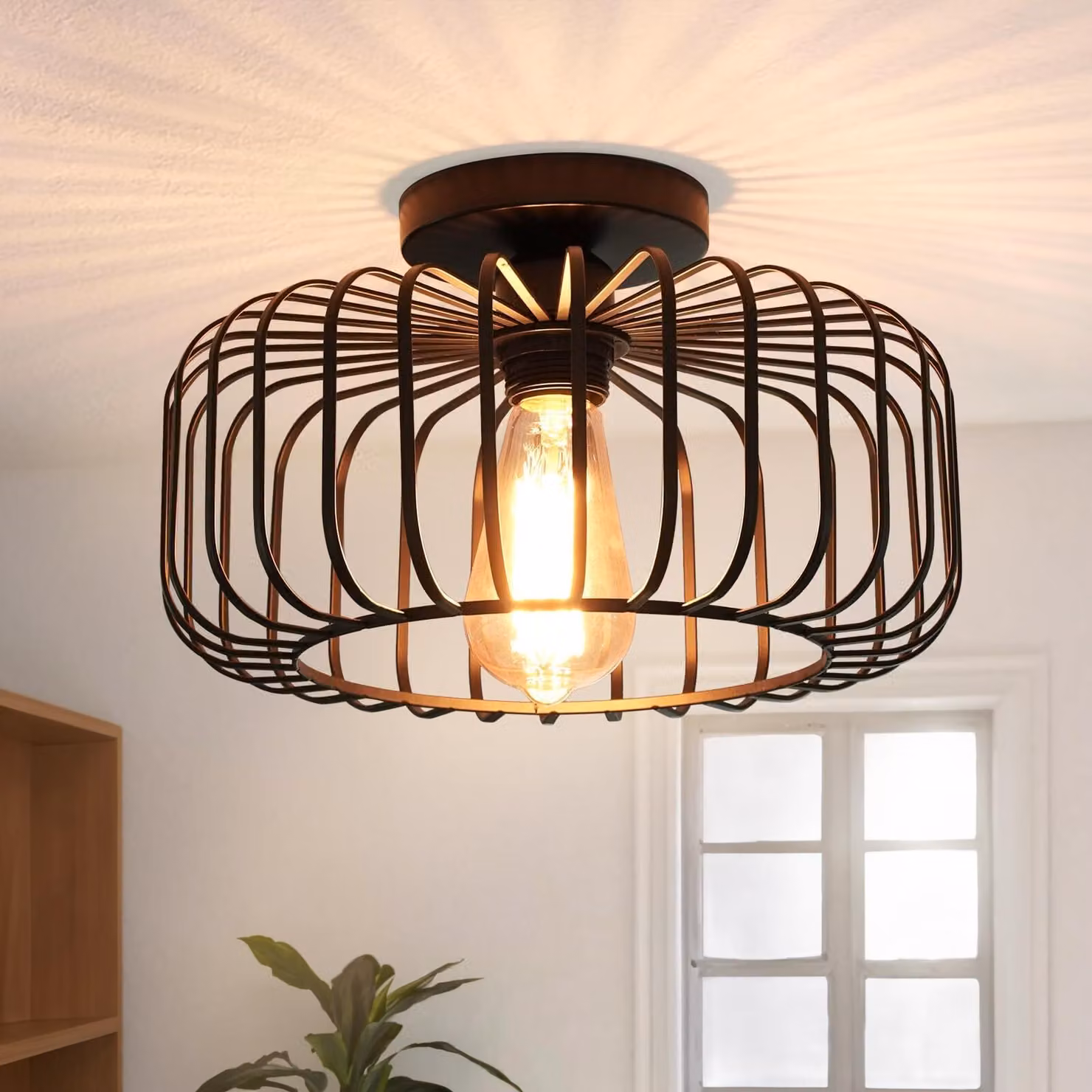 Plafoniera moderna in metallo nero attacco E27 paralume rotondo con lampadina LED per soggiorno camera da letto sala da pranzo corridoio