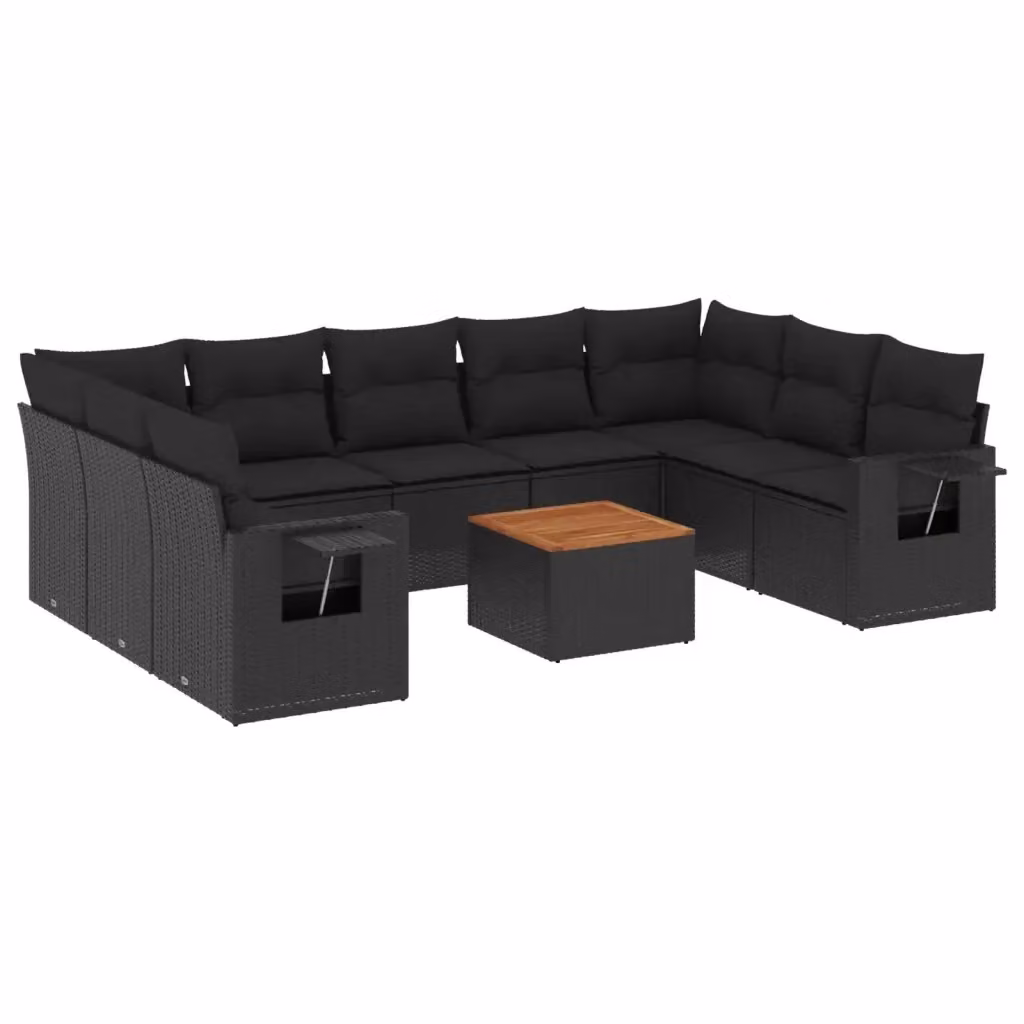 Set di divani da giardino vidaXL in polyrattan nero con cuscini e tavolino da esterno – 2